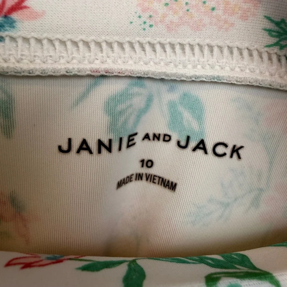 Janie and Jack Girls Floral Long Sleeve Rash Guard Swim Top Peplum Cream Size 10